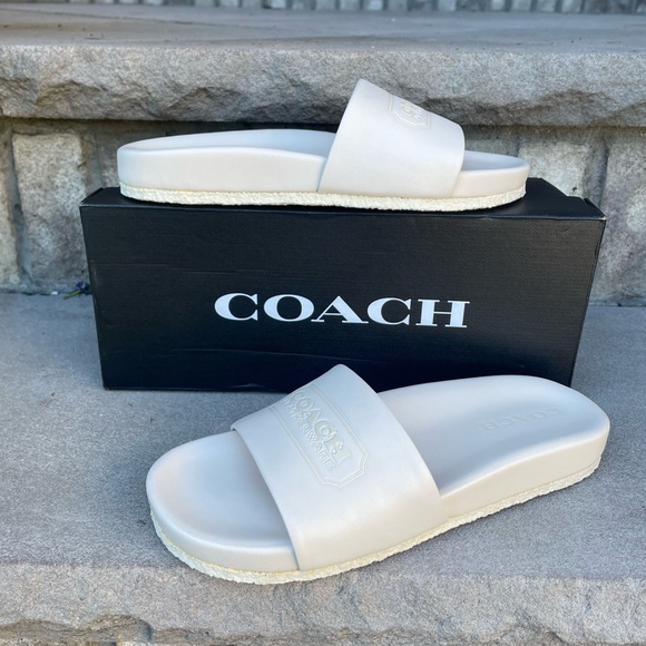 COACH ALEXIS LEATHER SANDAL 7.5 Women's Slide Slip On Casual Summer White New - Picture 4 of 8